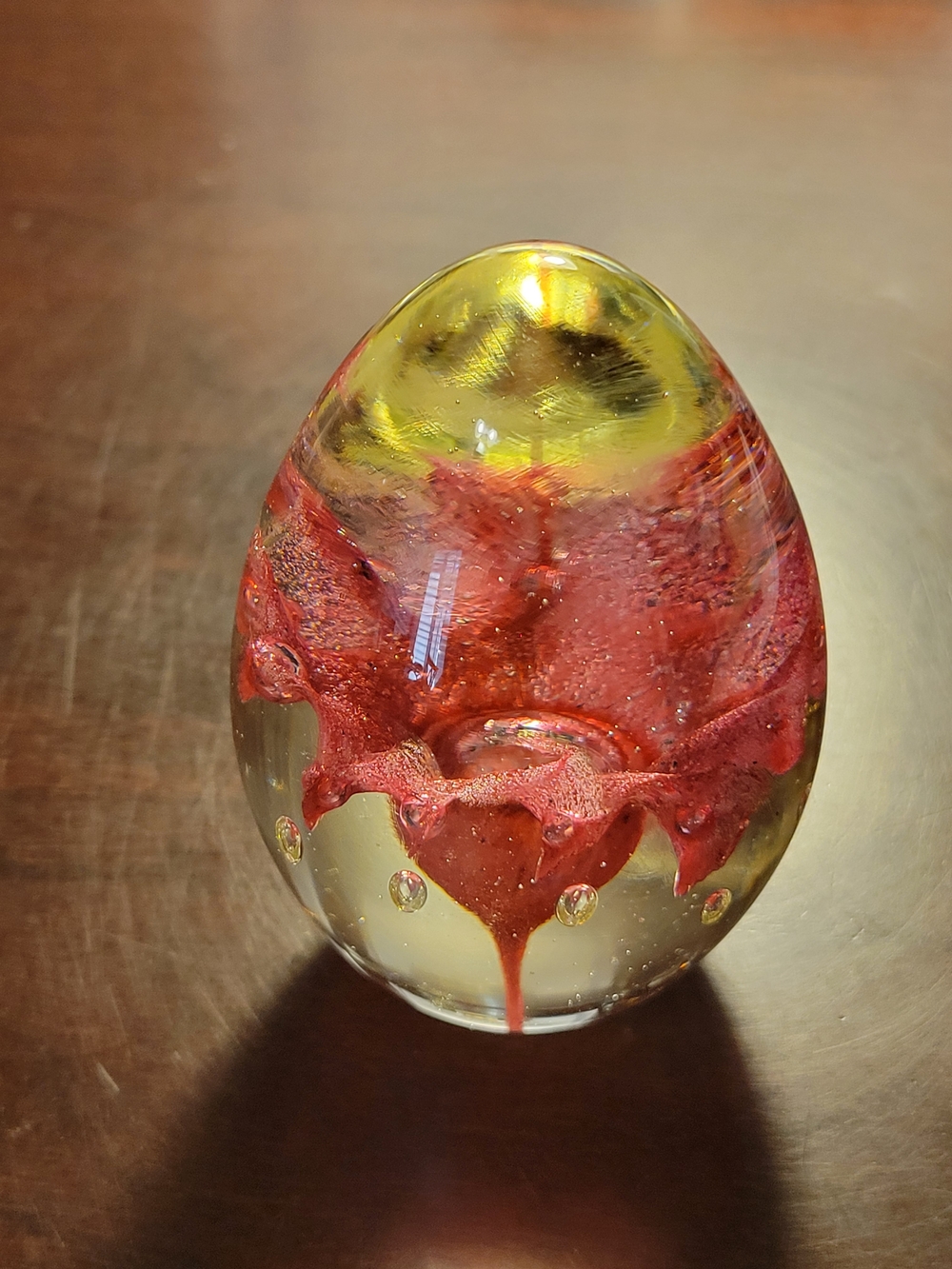 Art Glass Paperweight — Pink Flower Inside With Clear .It Is SIGNED 31/2 X 2"